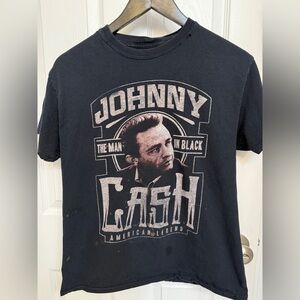 Johnny Cash Black Graphic T-Shirt Bleach fading & hole looks like a S/M